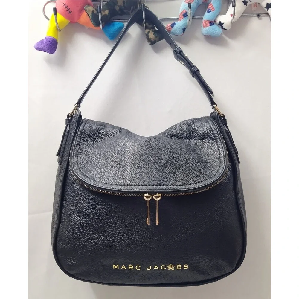 Marc Jacobs The Groove Black Pebbled Leather Flap Closure Hobo Shoulder Bag